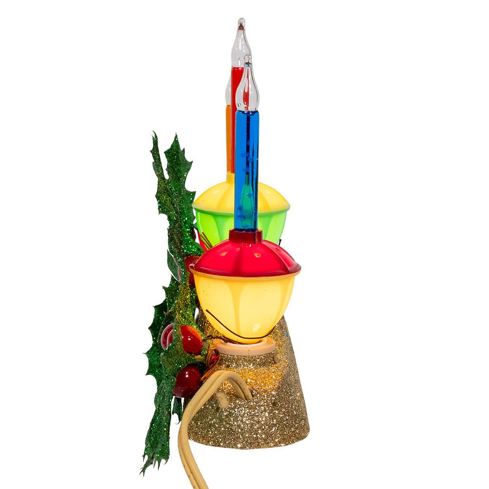 Kurt Adler 8.85-Inch Holly Berry and Greenery with Gold Base Three Bubble Lights
