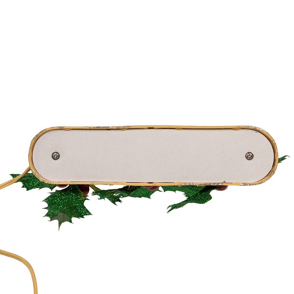 Kurt Adler 8.85-Inch Holly Berry and Greenery with Gold Base Three Bubble Lights