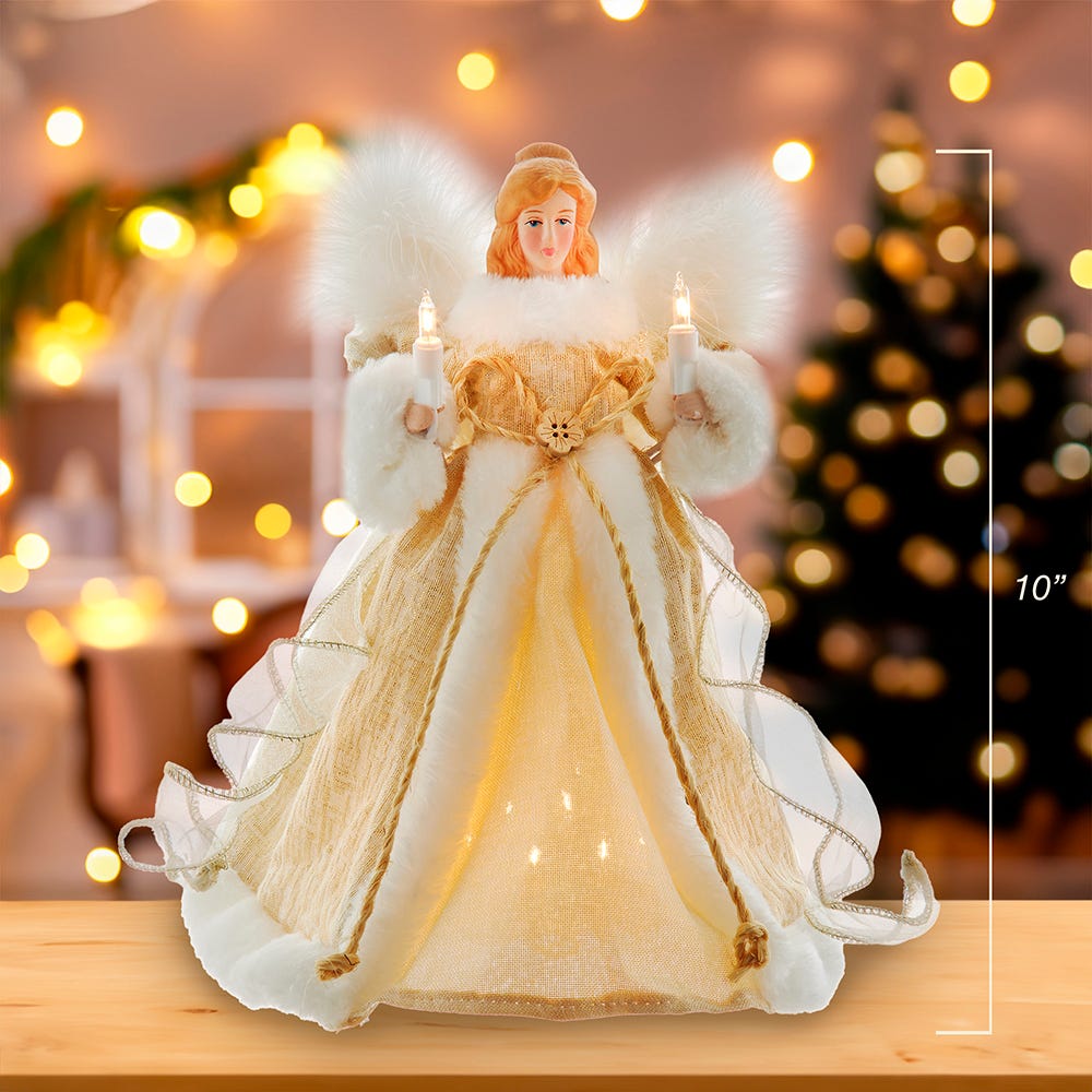 Kurt Adler 10-Inch 10-Light Natural Angel Tree Topper