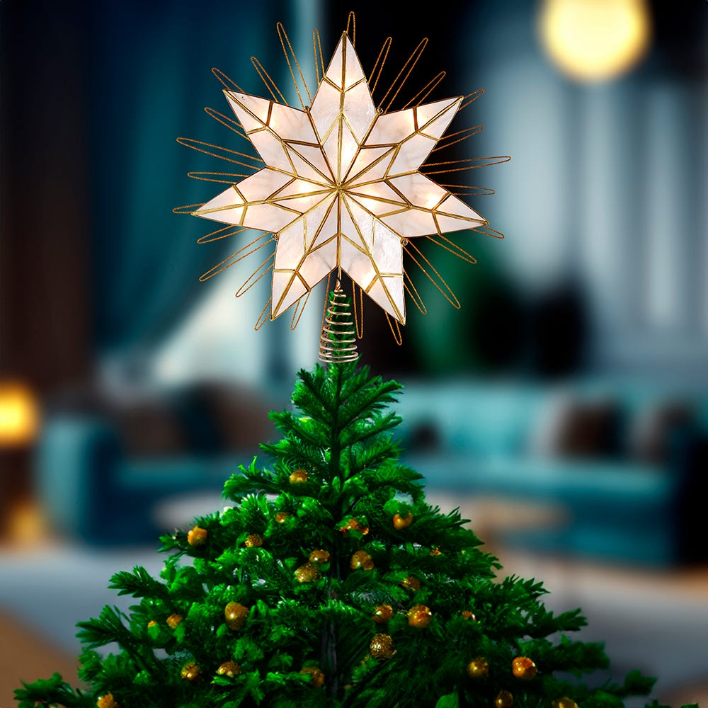 Kurt Adler 14-Inch 7-Point Natural Capiz Star Lighted Treetop