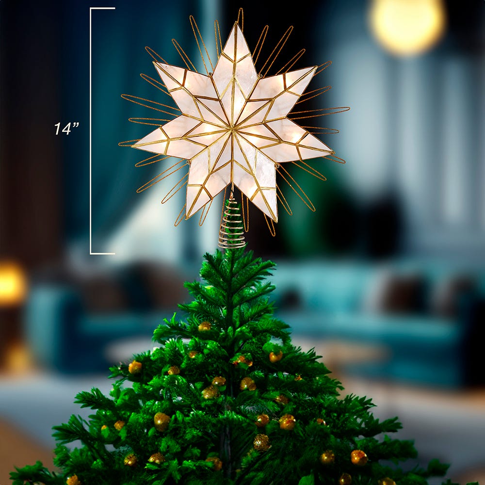 Kurt Adler 14-Inch 7-Point Natural Capiz Star Lighted Treetop
