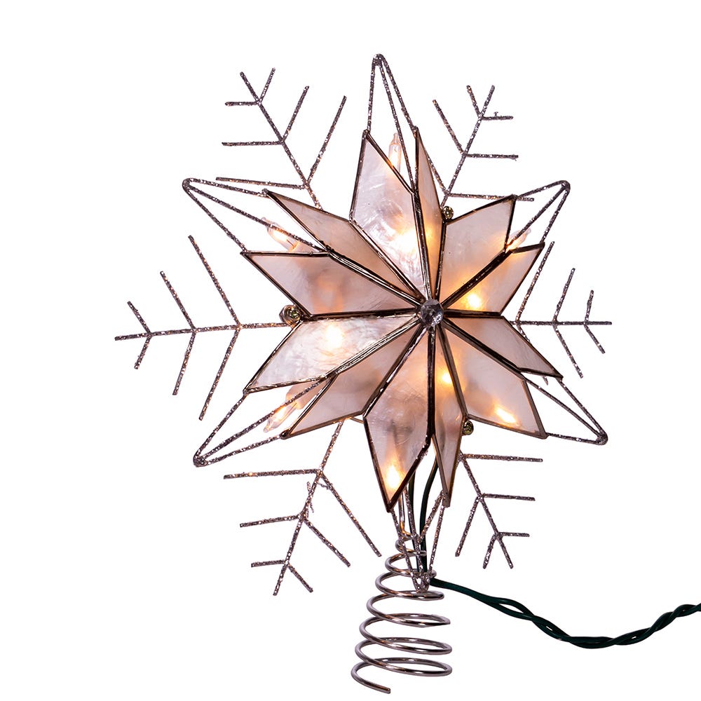 Kurt Adler 10-Light 10-Inch Silver Capiz Wire Snowflake Treetop