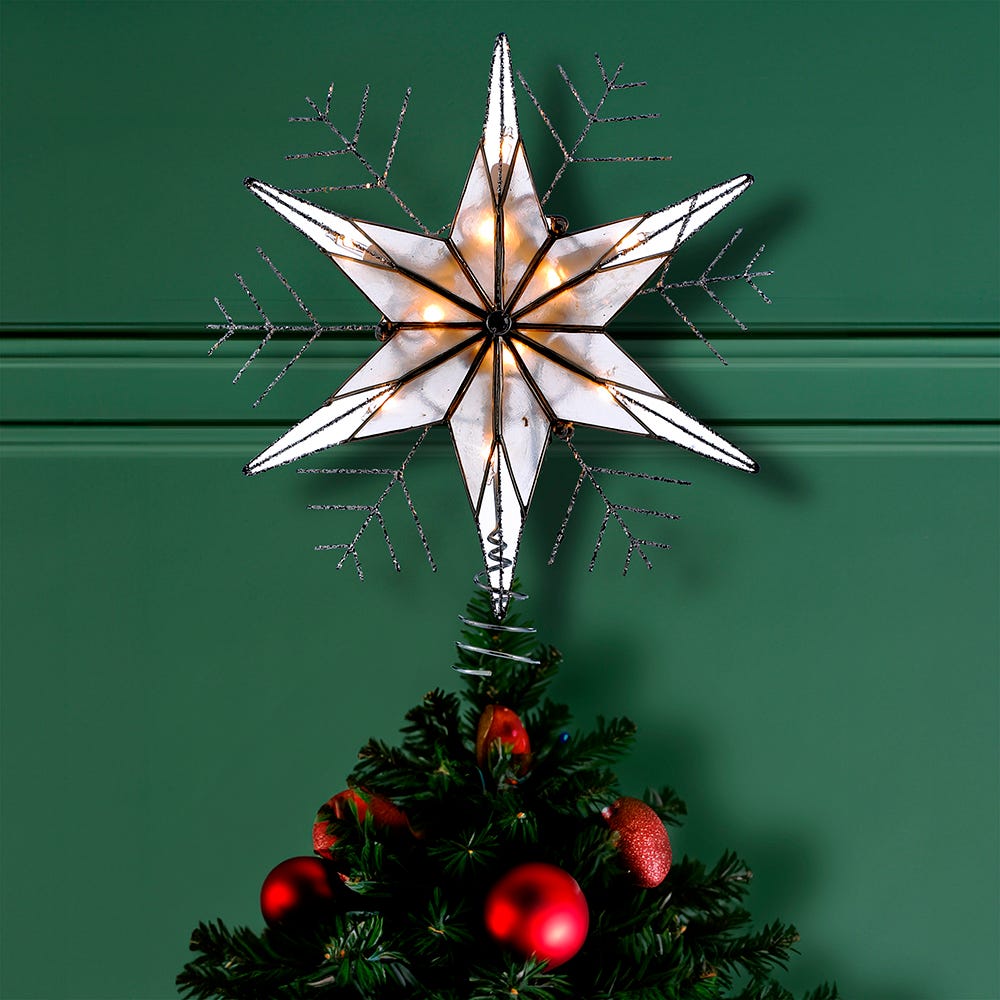 Kurt Adler 10-Light 10-Inch Silver Capiz Wire Snowflake Treetop