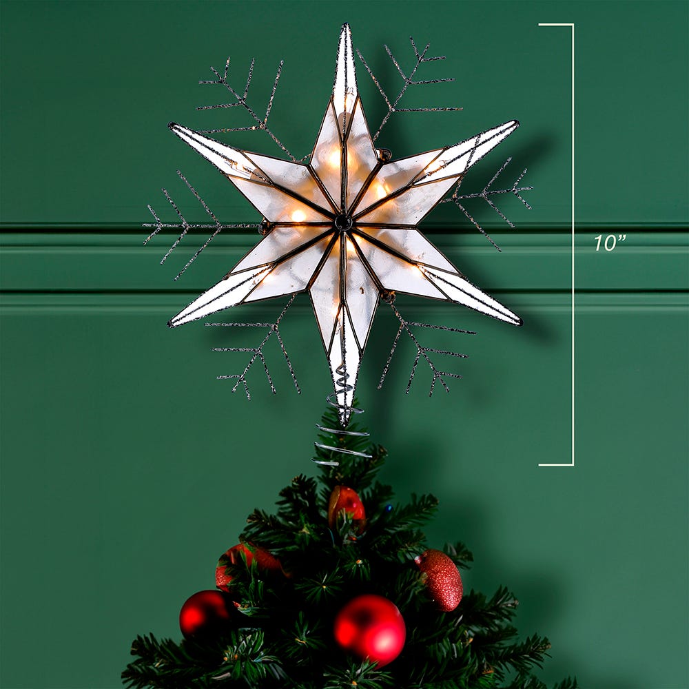 Kurt Adler 10-Light 10-Inch Silver Capiz Wire Snowflake Treetop