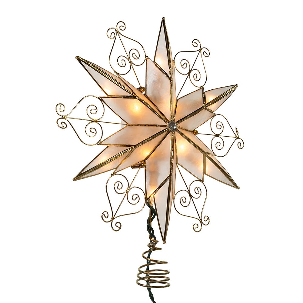 Kurt Adler 10-Light 6-Point Capiz Star Treetop with Scroll Design