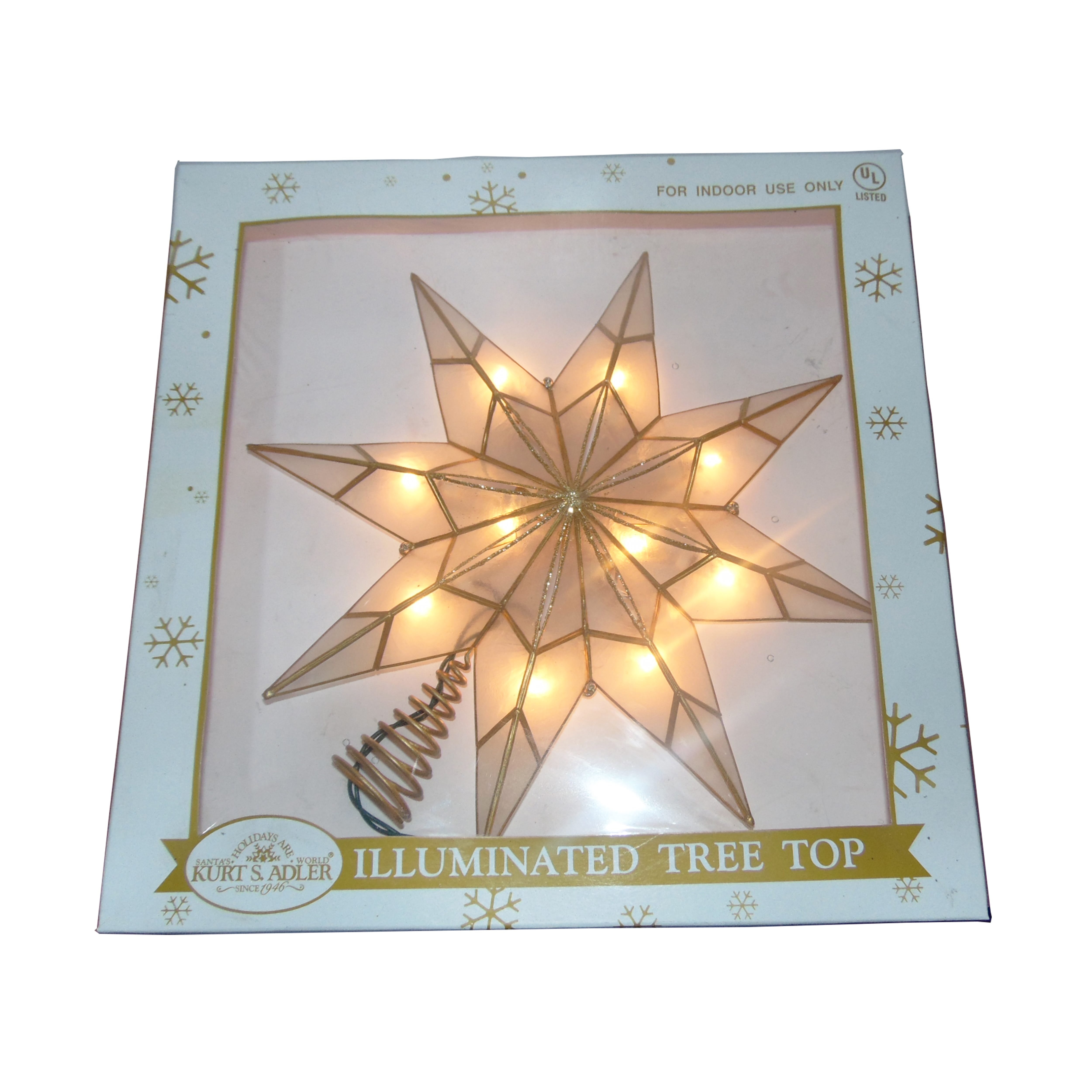 Kurt Adler 10-Light 8-Point Gold Capiz Star Treetop