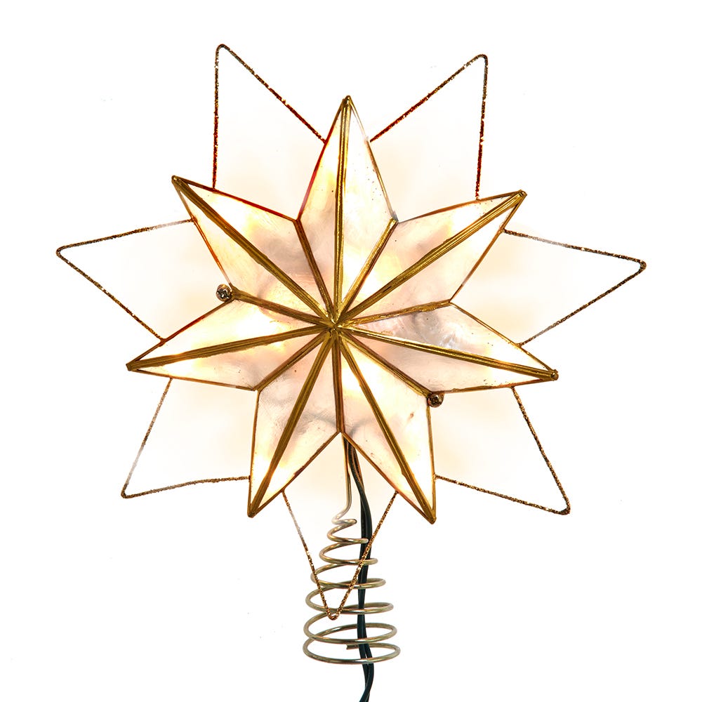 Kurt Adler 9.45-Inch UL 10-Light 7-Point Gold Glittered Capiz Star Tree Topper