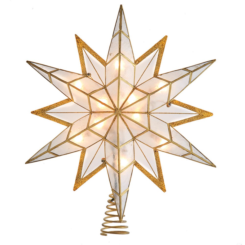 Kurt Adler 14-Inch UL 10-Light Capiz Star With Gold Glitter Finish Tree Topper