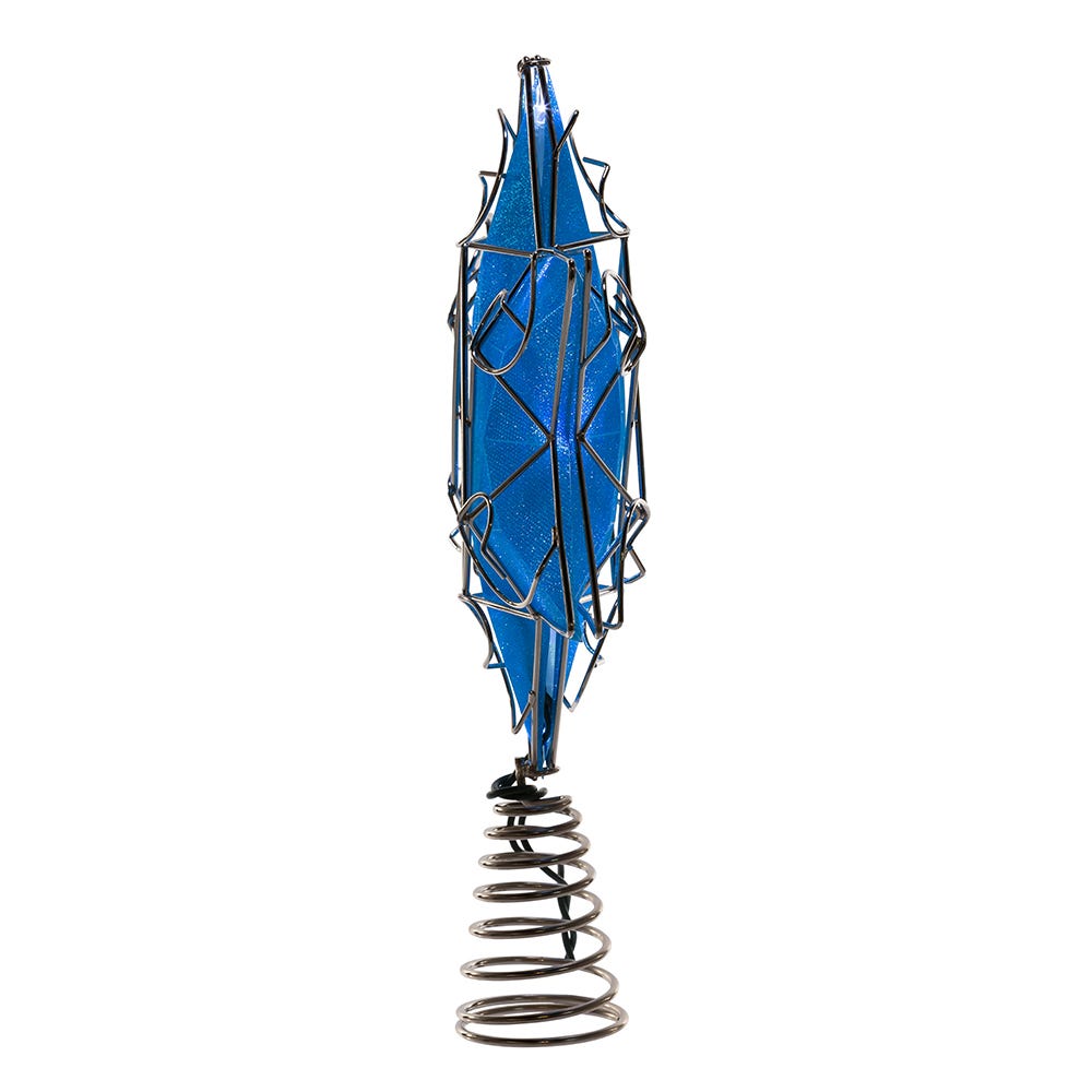 Kurt Adler UL 10-Light LED Silver and Blue Shimmer Star Treetop