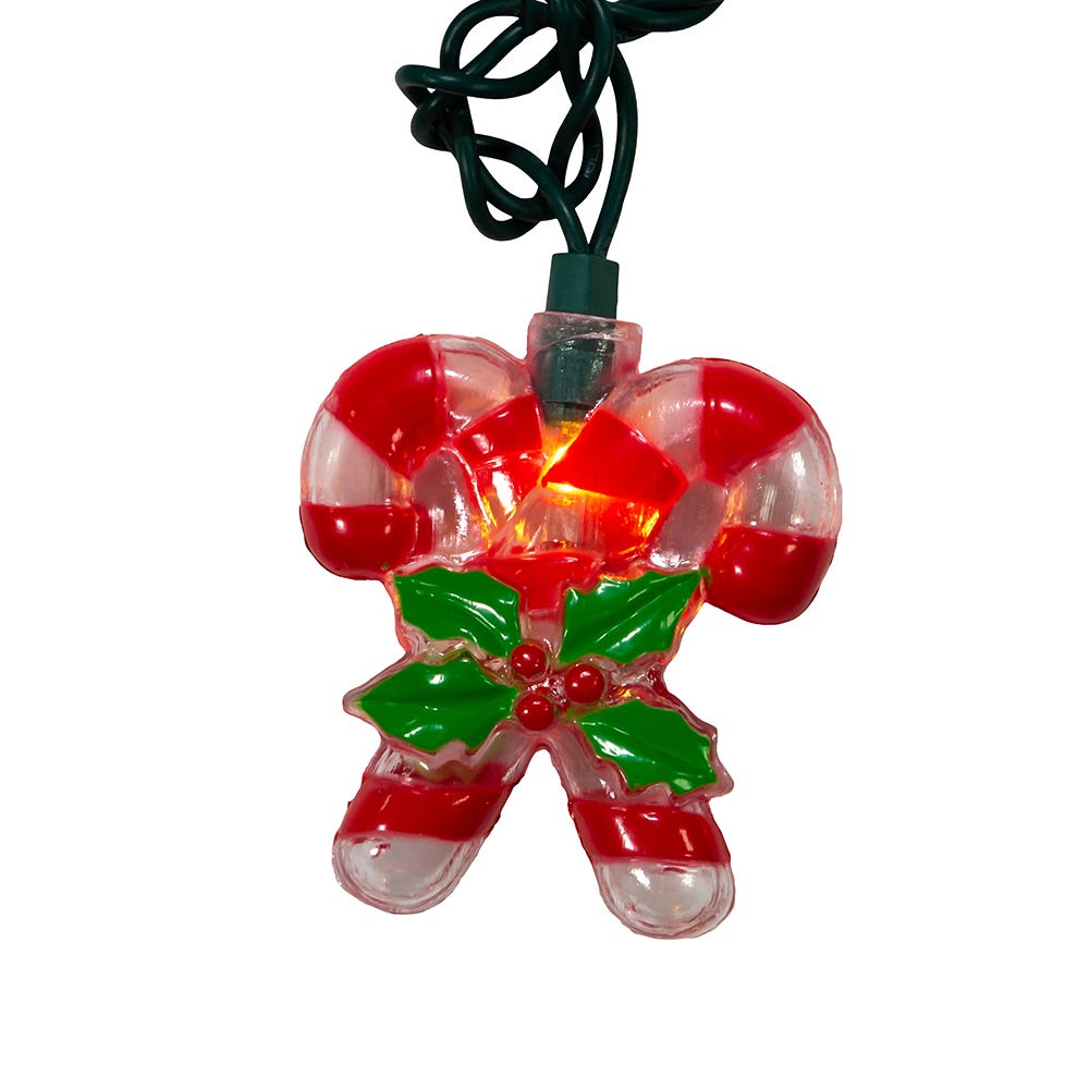 Kurt Adler 10-Light Candy Cane with Holly Leaves and Berries Light Set