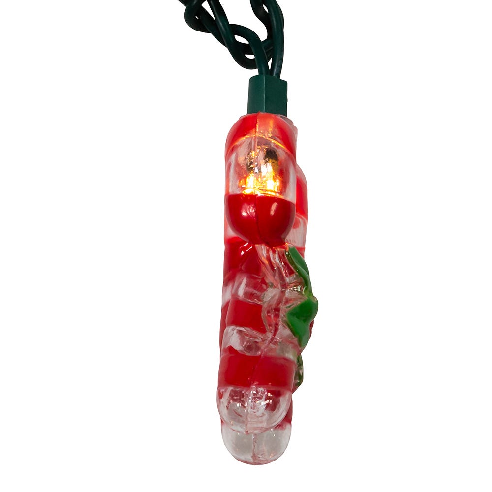 Kurt Adler 10-Light Candy Cane with Holly Leaves and Berries Light Set