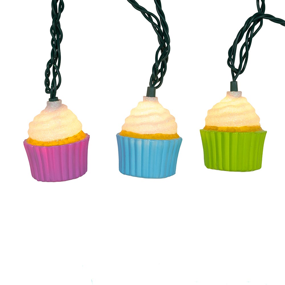 Kurt Adler 12-Foot UL 10-Light Multicolor Cupcake Light Set With Green Wire