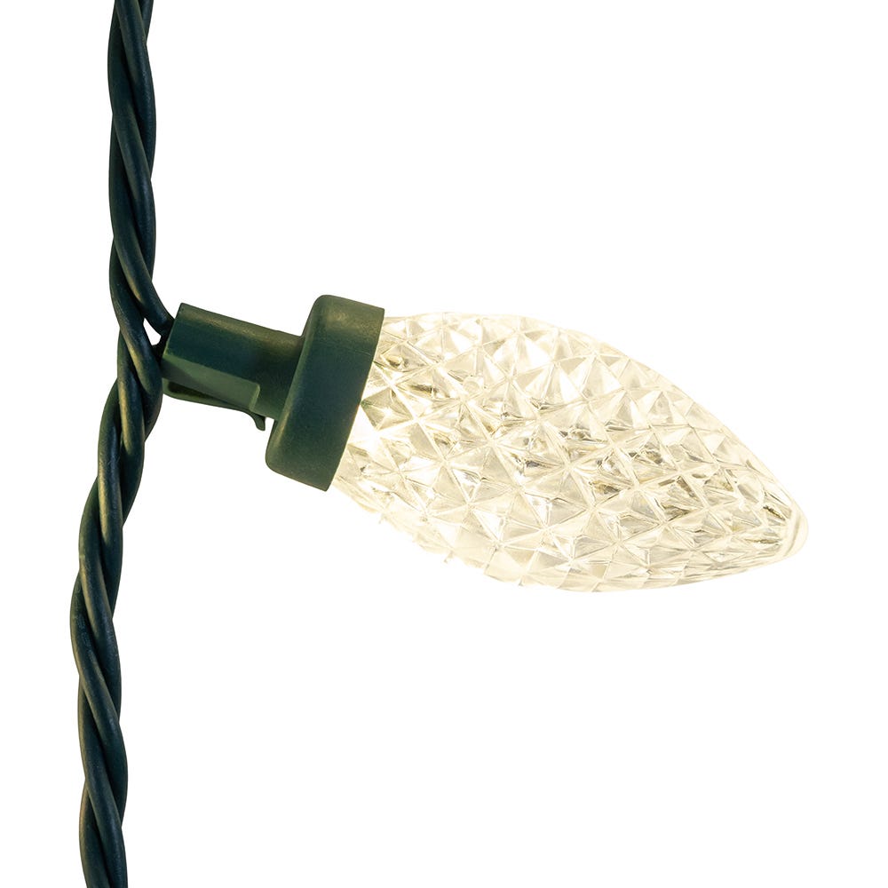 Kurt Adler 66-Foot UL 100-Light Warm White LED Faceted C9 Green Wire String Lights