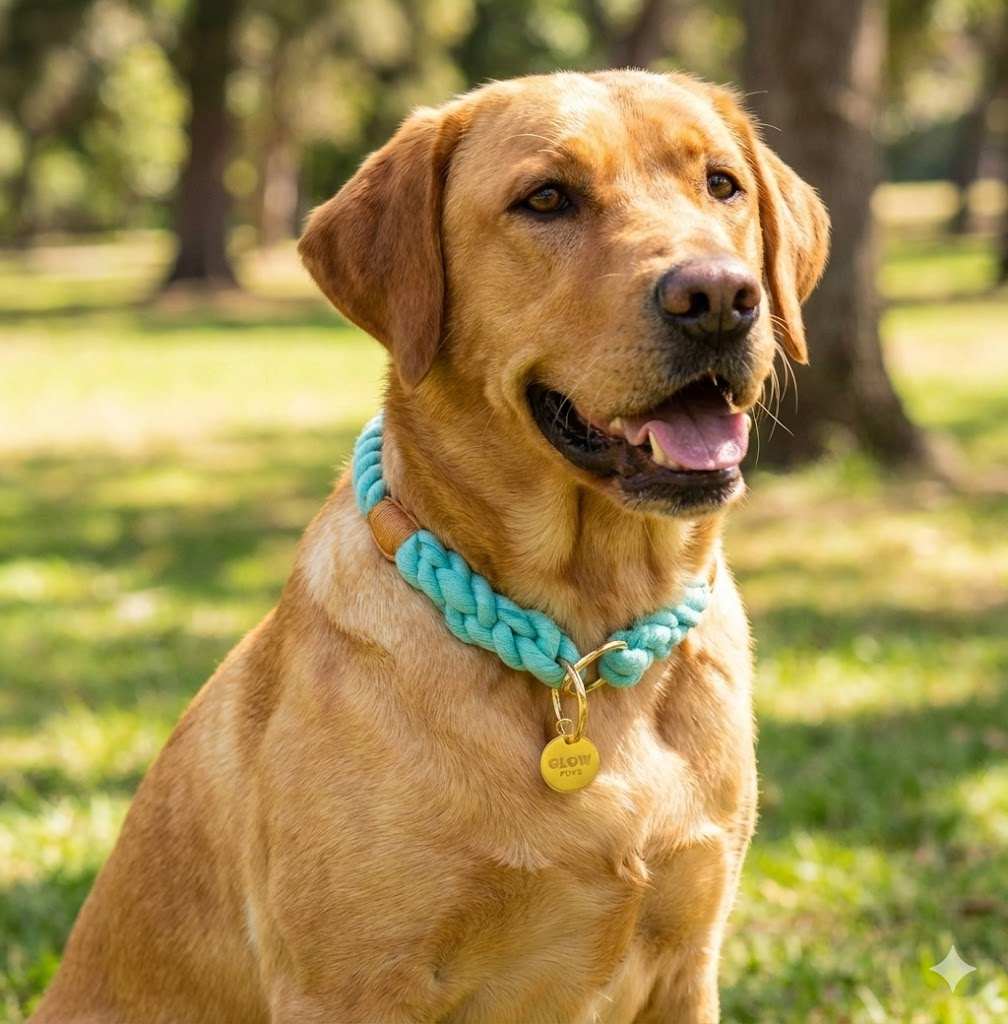 Glow Pups: Turquoise Stylish Rope Slip Dog Collar