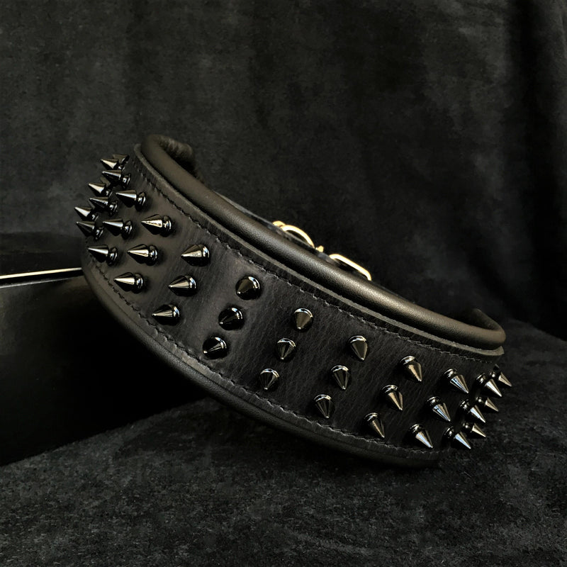 Bestia Dog Gear Genuine Leather Dog Collar - Black 