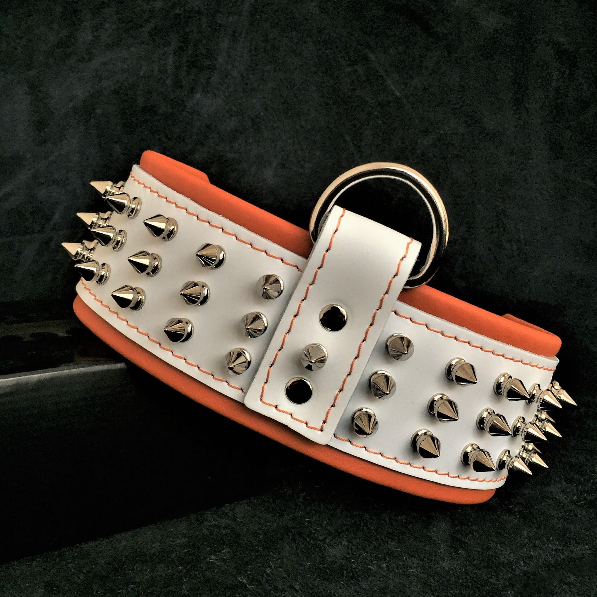 Bestia Dog Gear Genuine Leather Dog Collar - Silver 