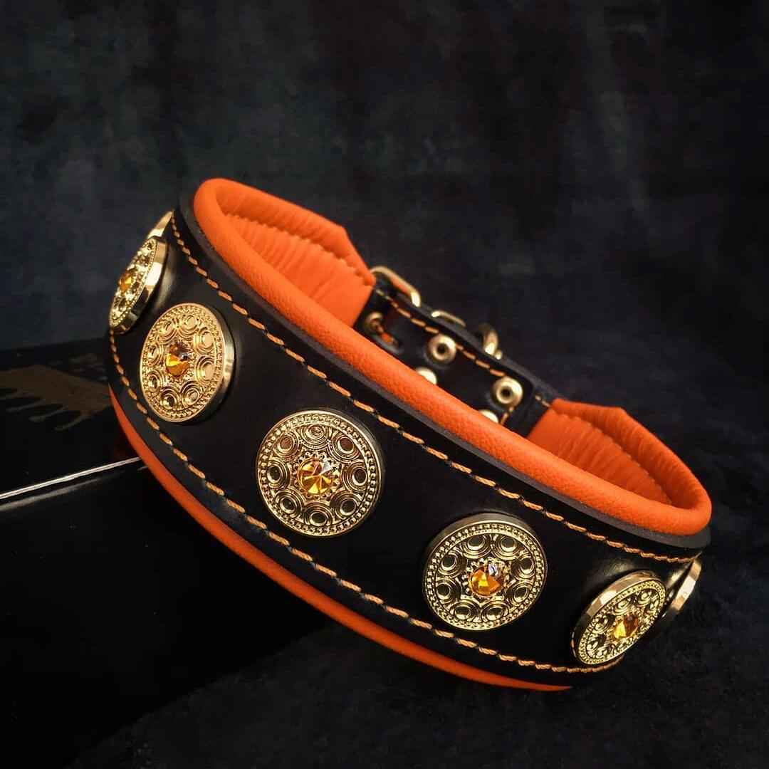 Bestia Bijou Orange Leather Dog Collar