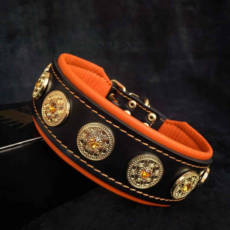 Bestia Bijou Orange Leather Dog Collar