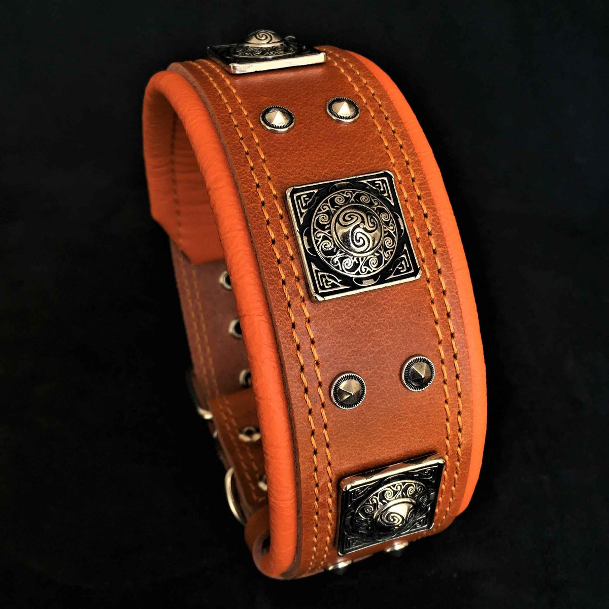 Bestia Eros 2.5-Inch Wide Brown Leather Dog Collar