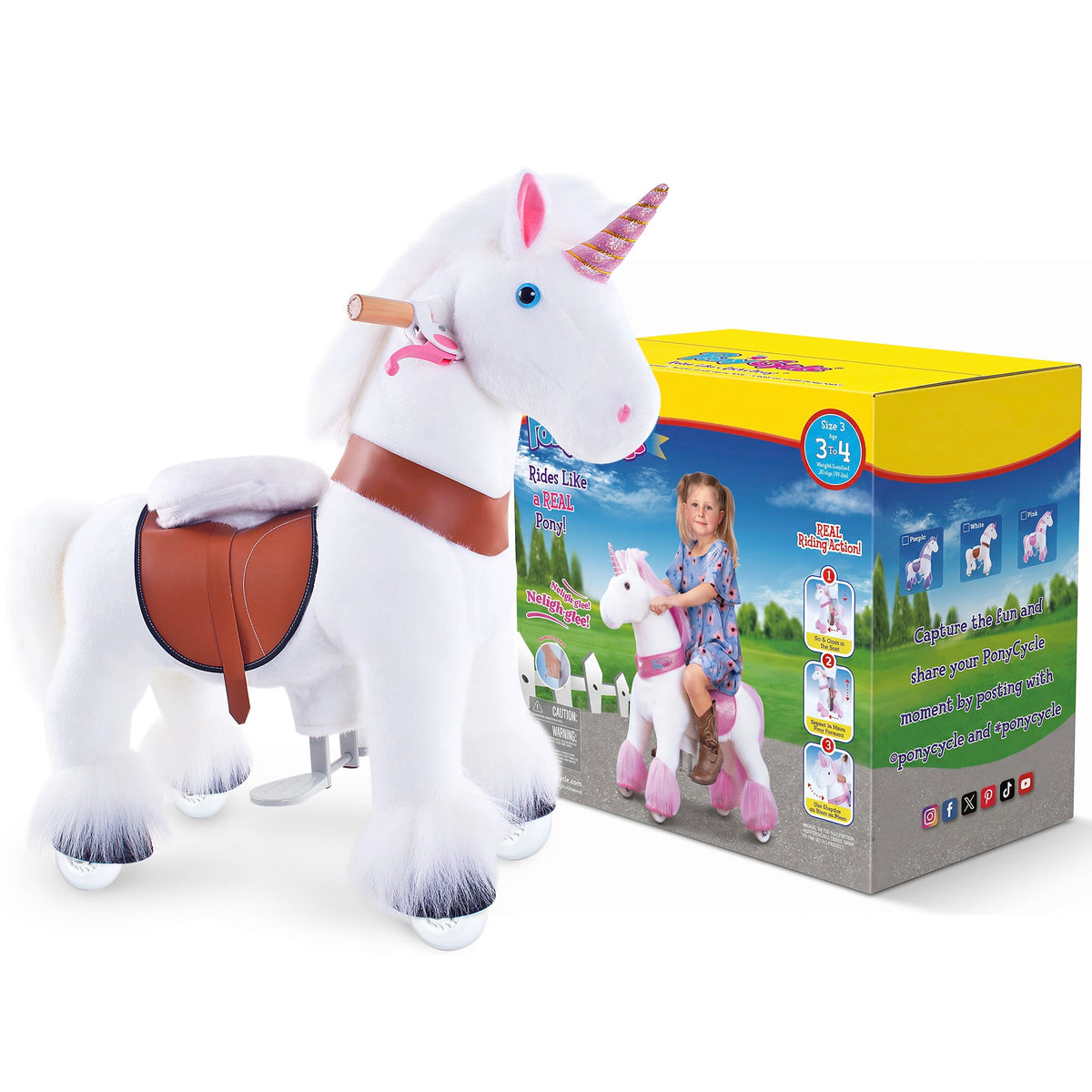 Model U Unicorn Ride-On Toy Age 3-4 White | HT Animal Supply