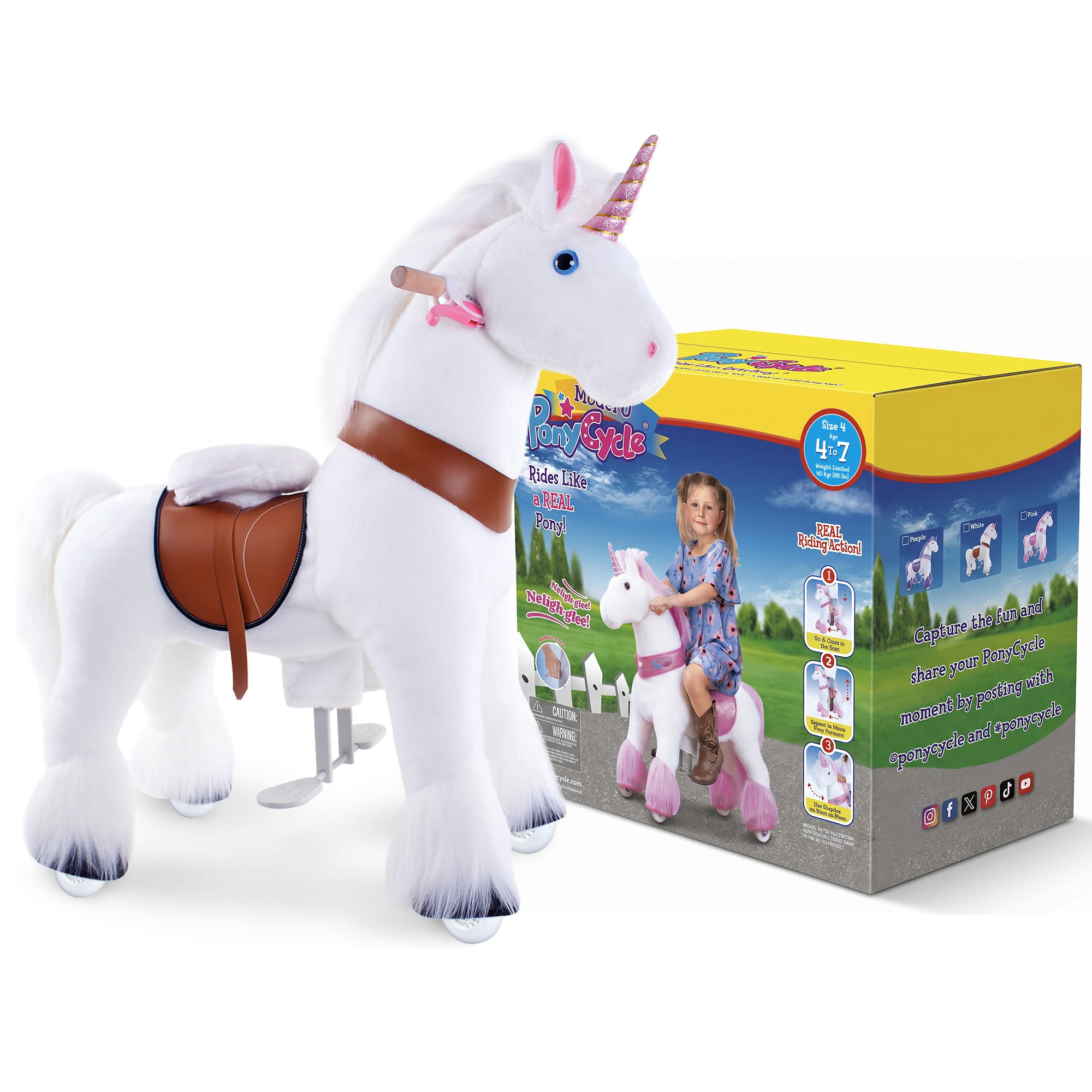 Model U Unicorn Riding Toy For Age 4-7 White