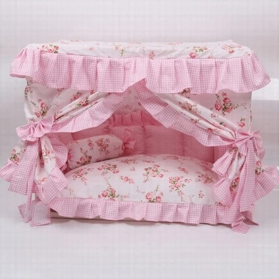 Pink Pet House Bed With Washable Cushion