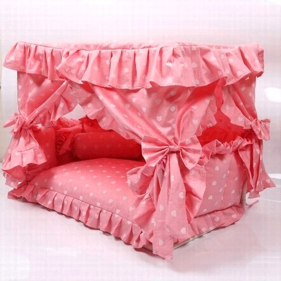 Pink Pet House Bed With Washable Cushion