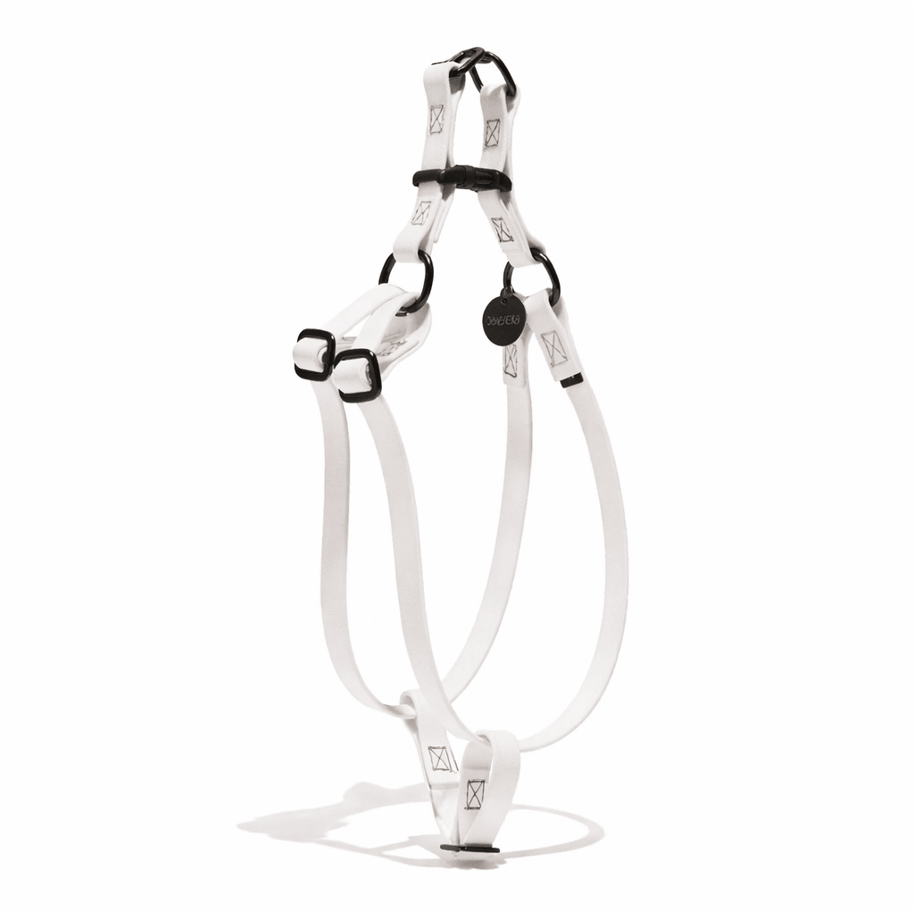 Water Resistant Cat & Dog Harness – White with Matte Black Hardware | Durable, Adjustable & All-Weather