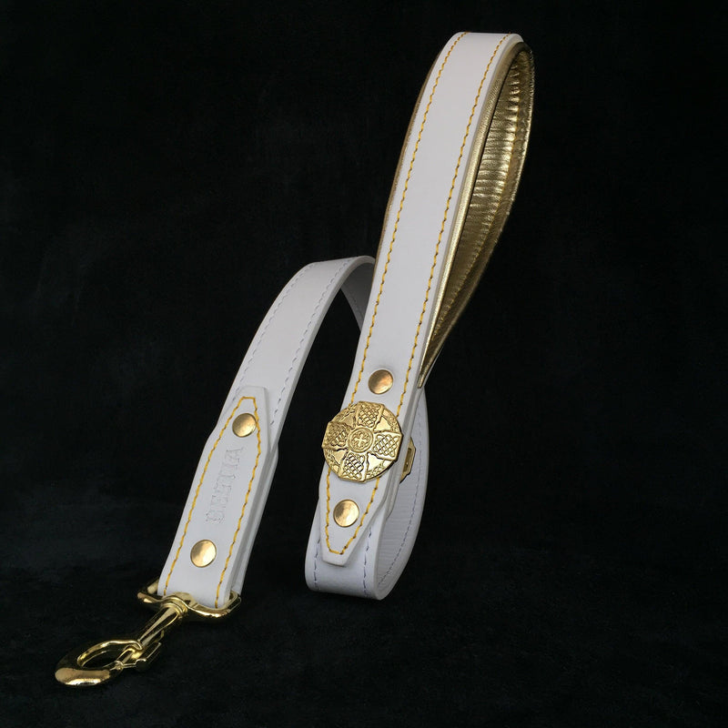 Bestia Dog Gear Genuine Leather Dog Collar - White 