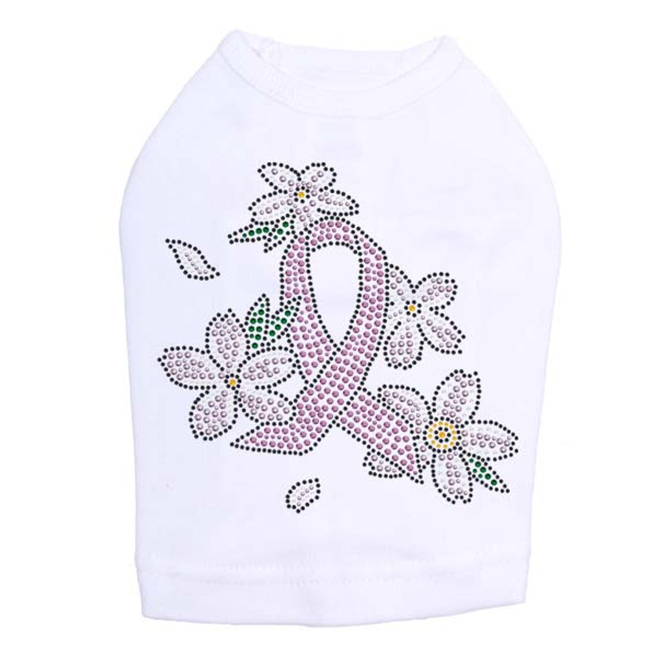 Pink Ribbon with Flowers - Dog Tank