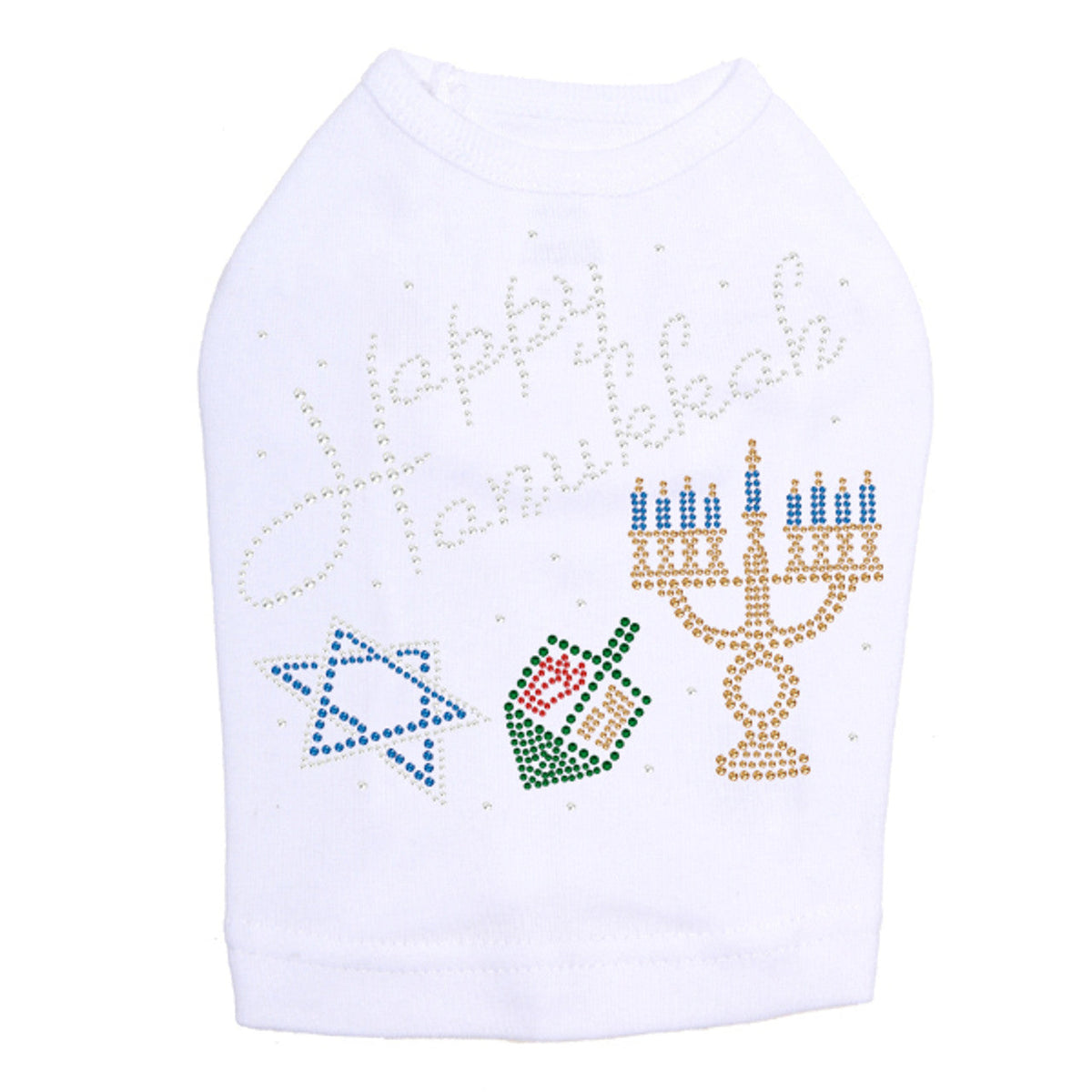 Happy Hanukkah - Dreidel, Menorah and Star of David - Dog Tank