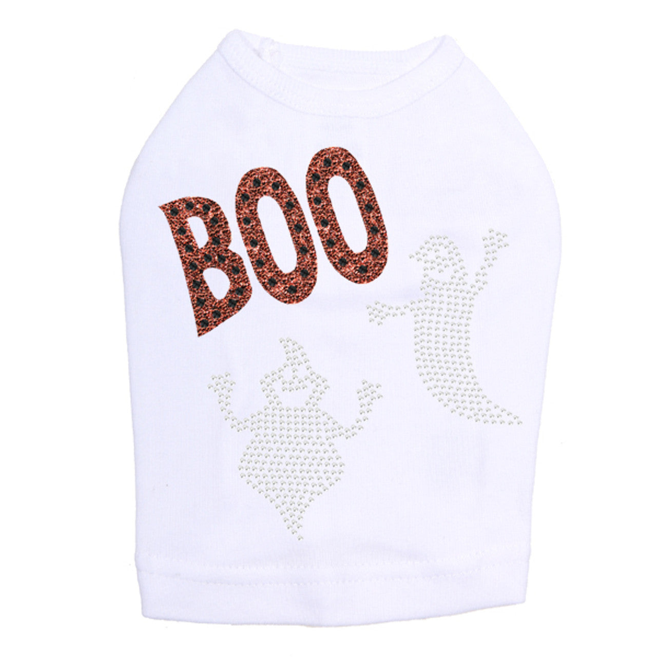 Orange Glitter Boo with Rhinestone Ghost - Dog Tank