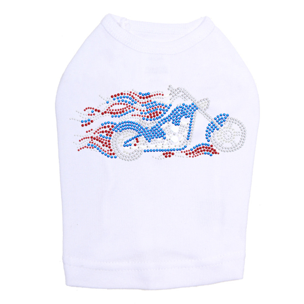 Motorcycle - Large Red, White, & Blue with Flames - Dog Tank