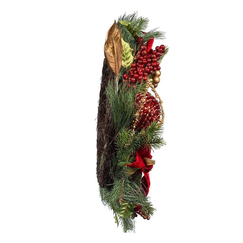 Kurt Adler 24-Inch Unlit Gold and Red Poinsettia Wreath
