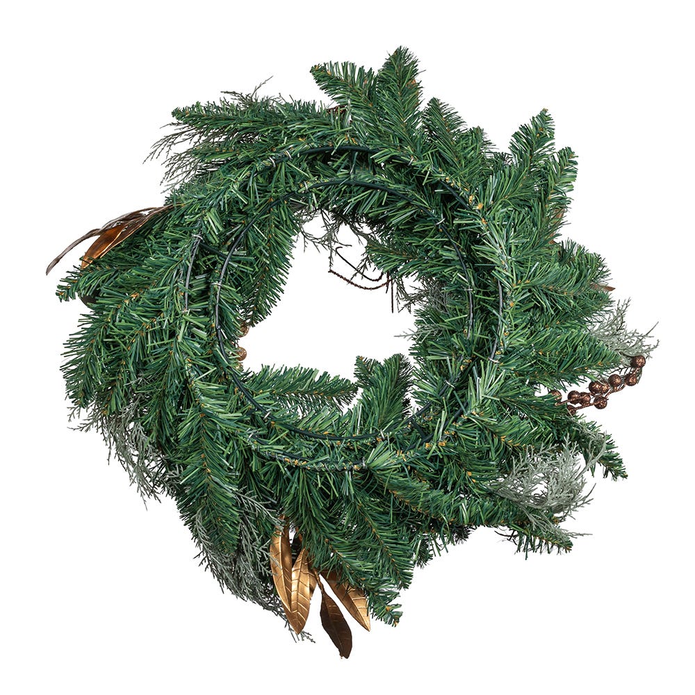 Kurt Adler 24-Inch Unlit Copper and Silver Balls Green Wreath