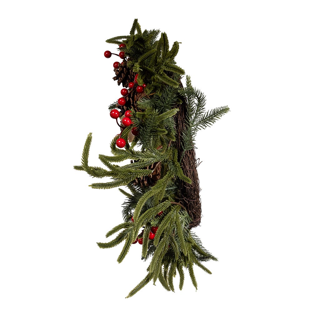 Kurt Adler 24-Inch Unlit Berries and Pinecone Rattan Wreath