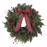 Kurt Adler 24-Inch Decorated Unlit Green Wreath with Bow, Holly Berrys and Cones