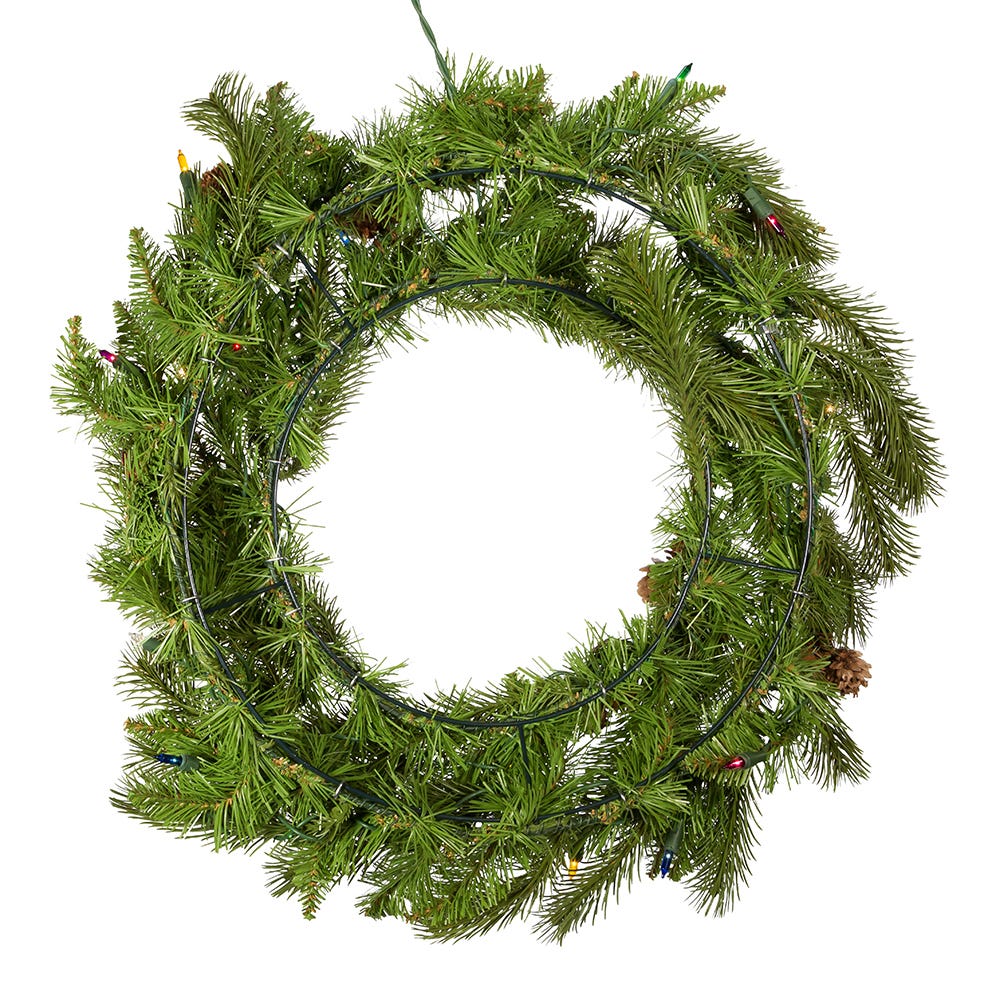 Kurt Adler 24-Inch Pre-Lit Multi-Colored Incandescent Pinecone Wreath