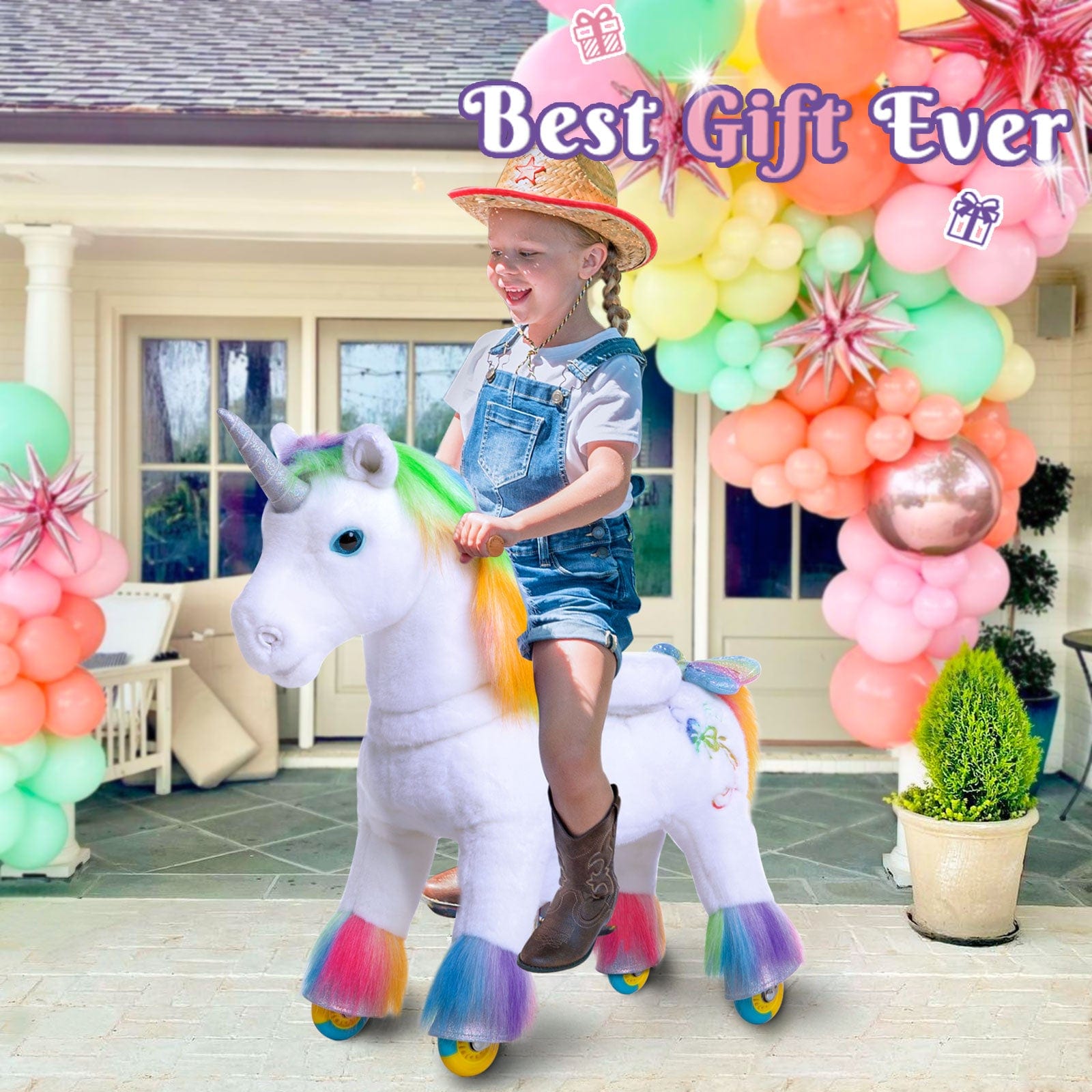Model X Ride on Rainbow Unicorn for Age 4-7