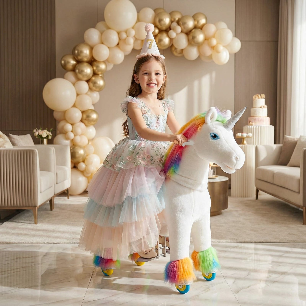 Model X Ride on Rainbow Unicorn for Age 4-7