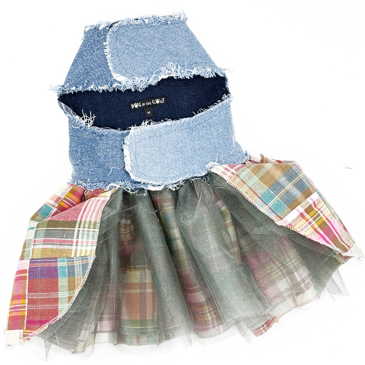 Fall Madras Plaid Dog Harness Dress: Designer Eco-Friendly Dog Clothing