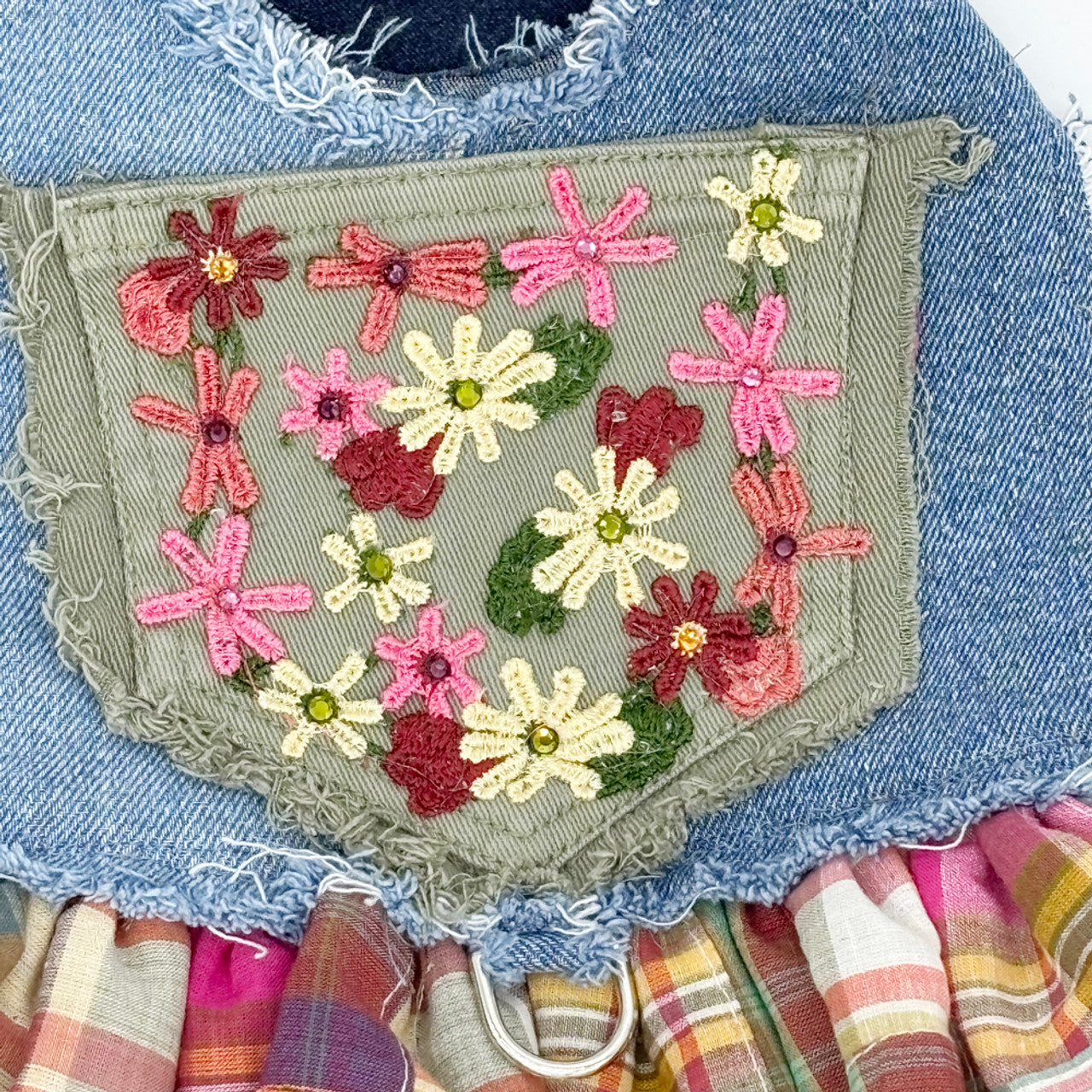 Fall Madras Plaid Dog Harness Dress: Designer Eco-Friendly Dog Clothing