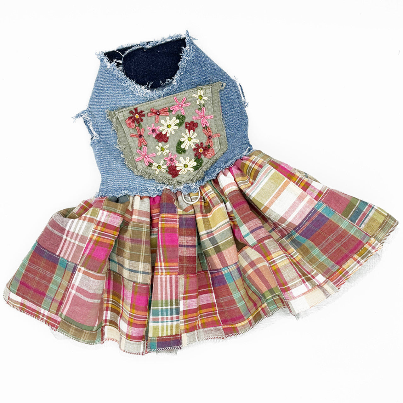 Fall Madras Plaid Dog Harness Dress: Designer Eco-Friendly Dog Clothing