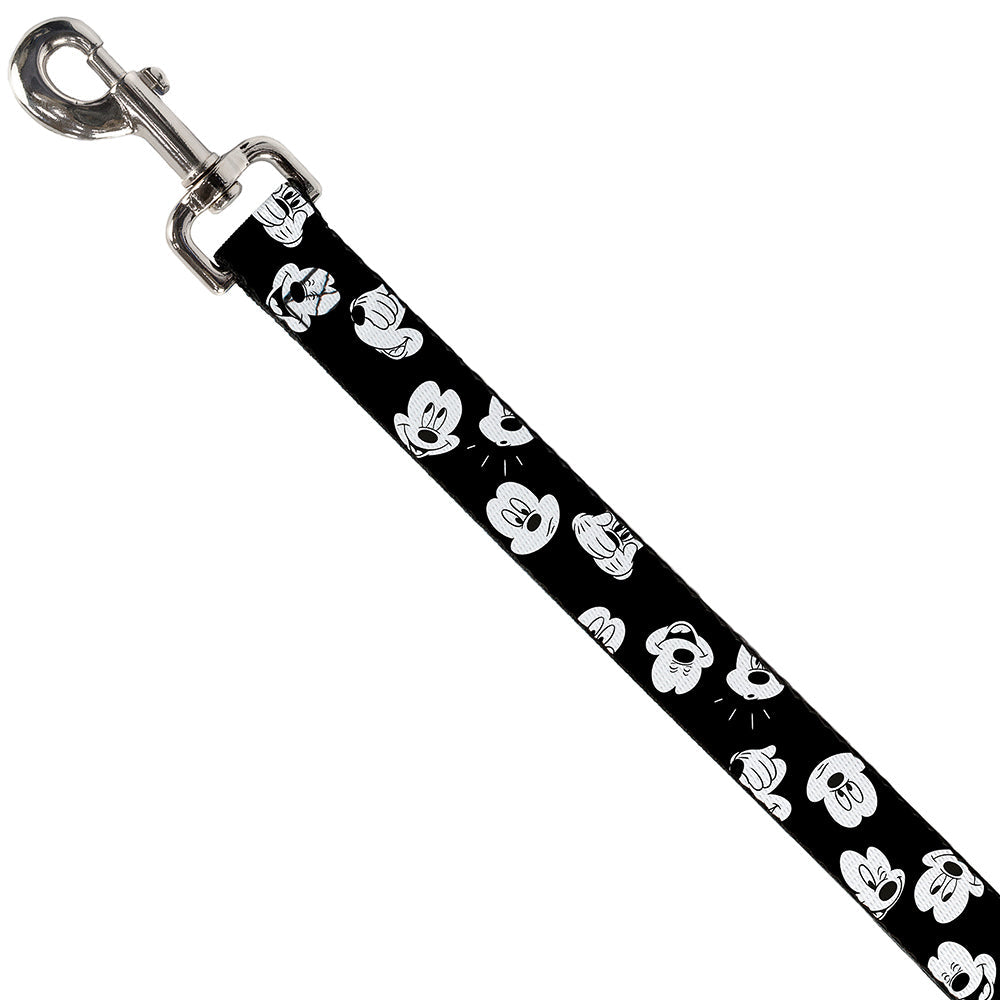 Dog Leash - Mickey Mouse Expressions Scattered Black/White