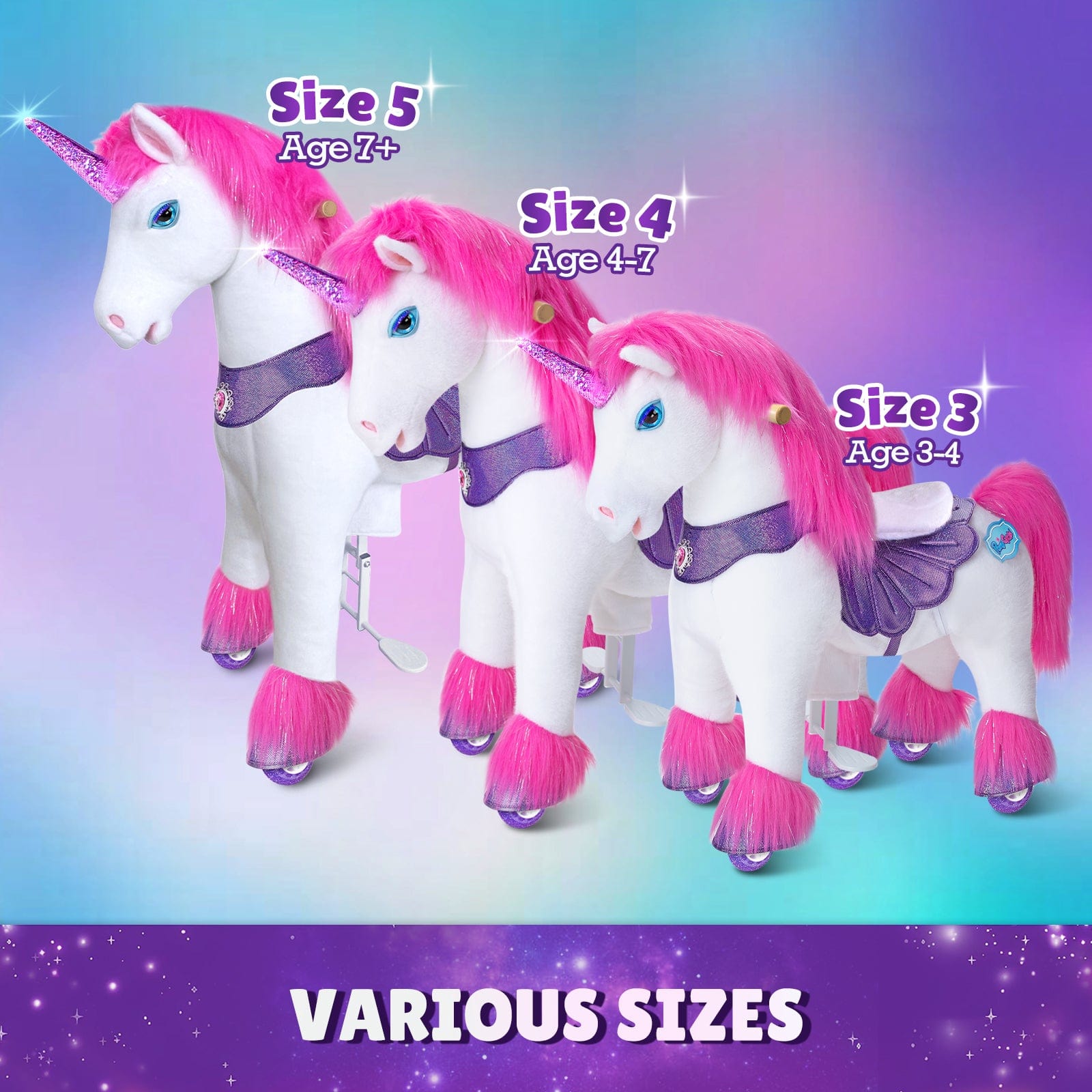 Model Y Pink/Purple Unicorn Rideable Toy for Age 4-7