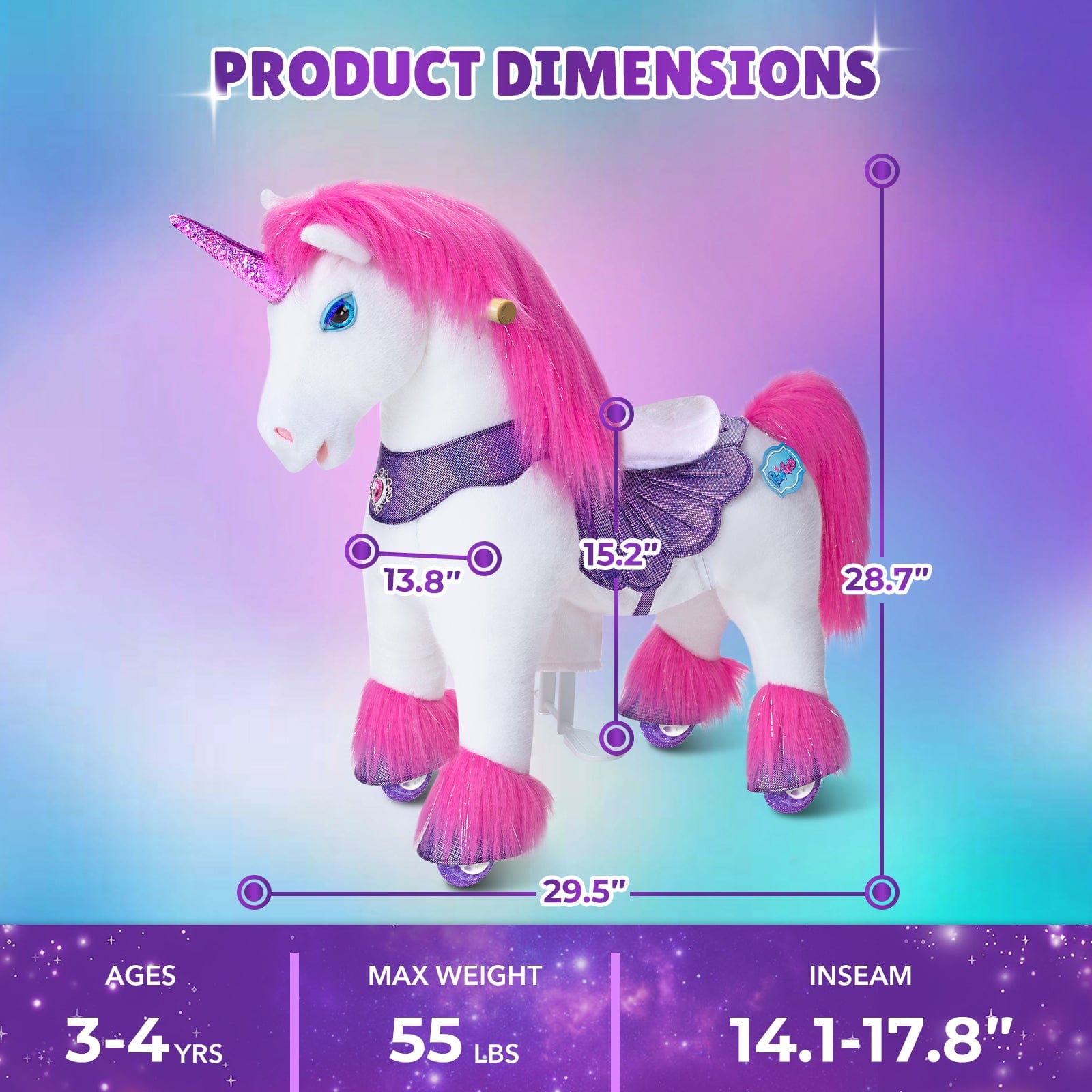 Model Y Pink/Purple Unicorn Rideable Toy for Age 3-4