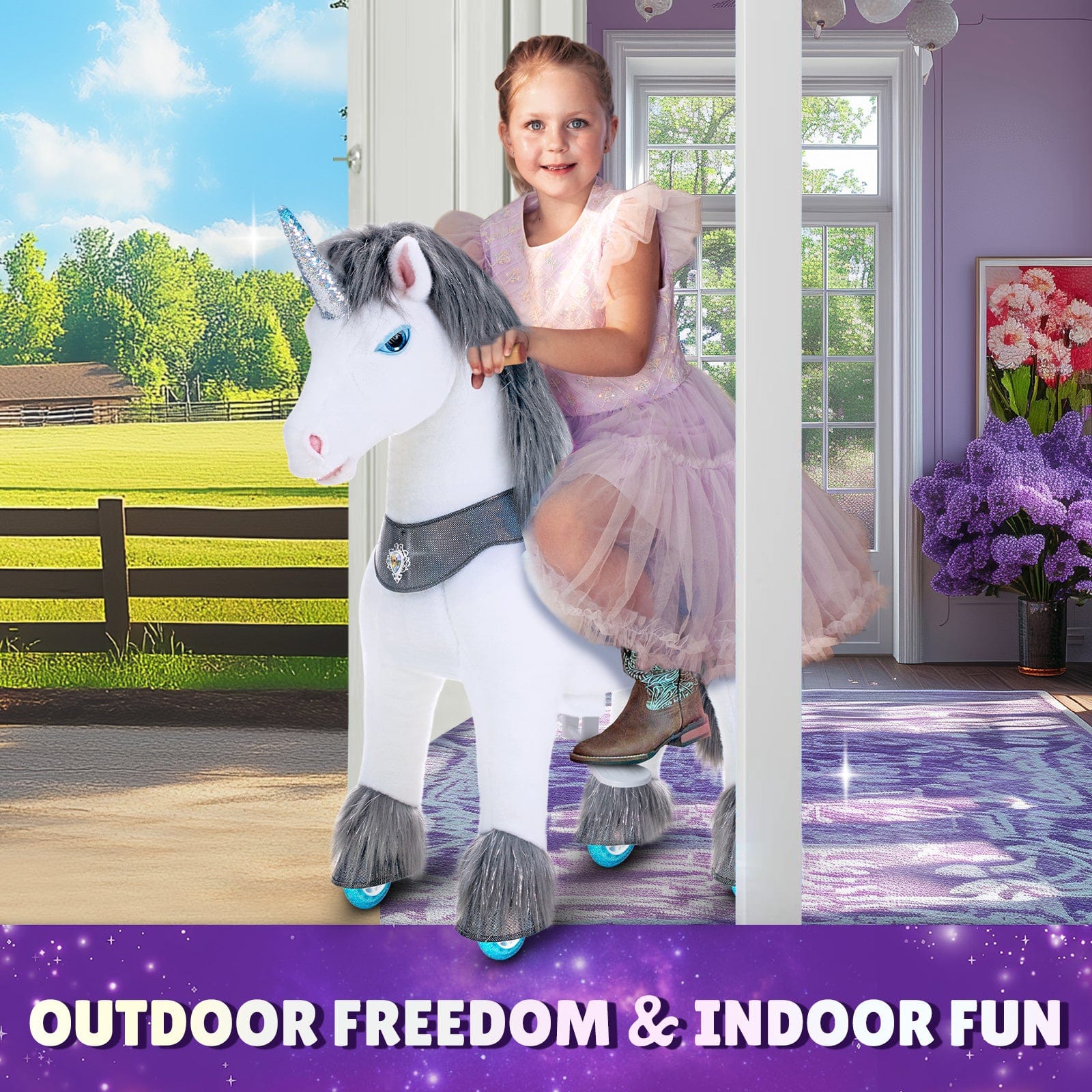 Model Y Grey Unicorn Rideable Toy for Age 3-4