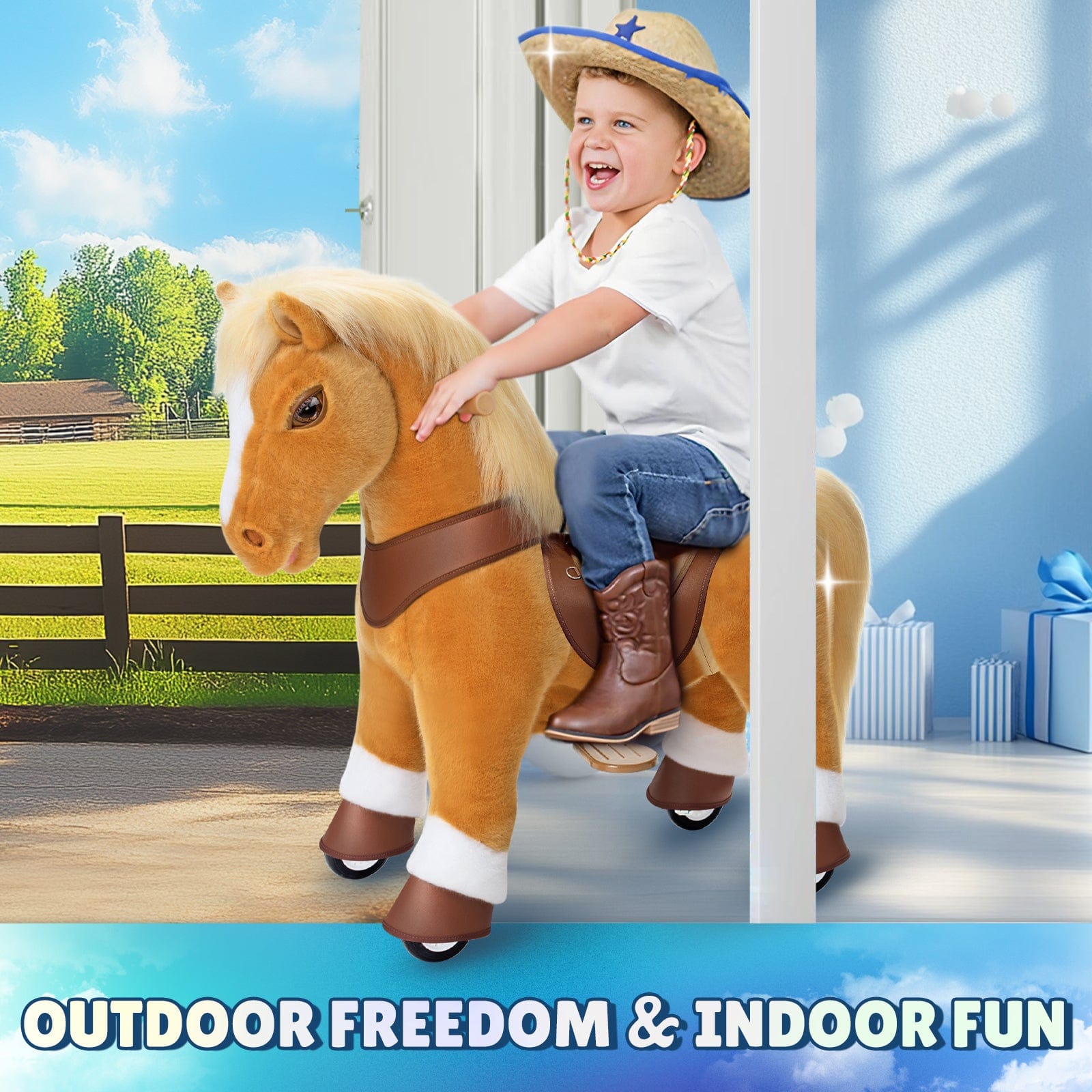 Model Y Light Brown Horse Rideable Toy for Age 4-7
