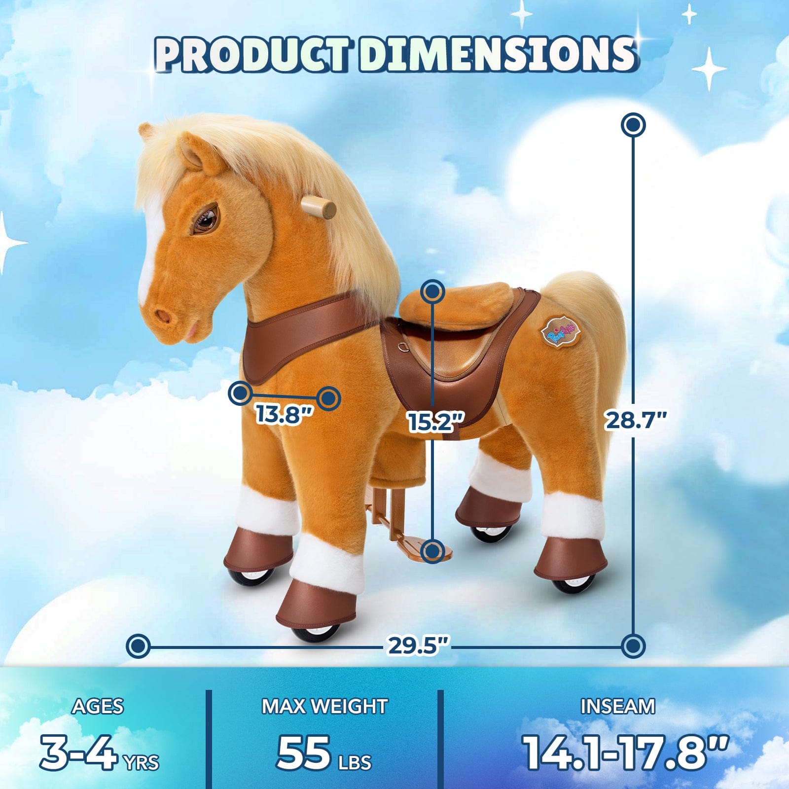 Model Y Light Brown Horse Rideable Toy for Age 3-4 | HT Animal Supply