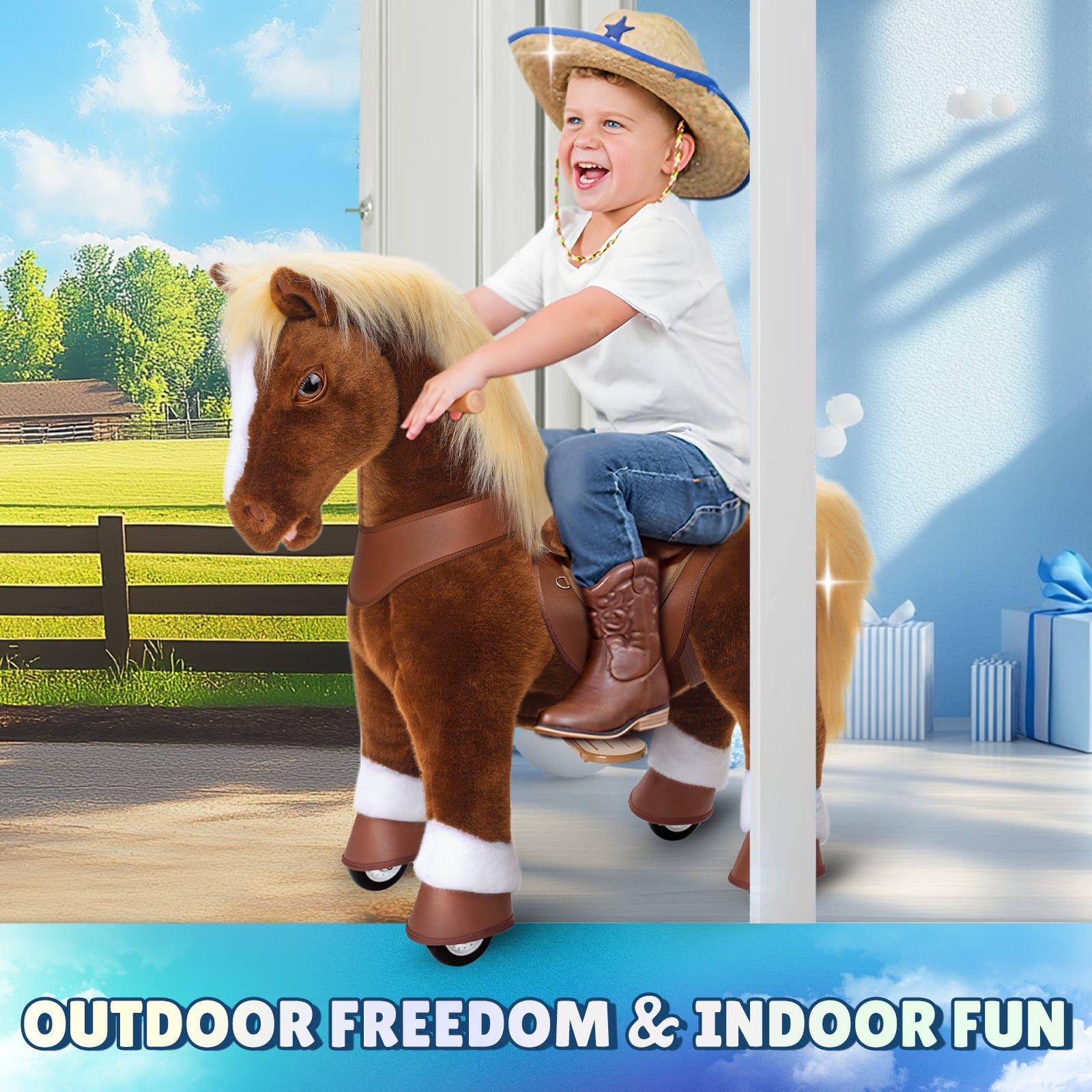 Model Y Brown Horse Rideable Toy for Age 3-4